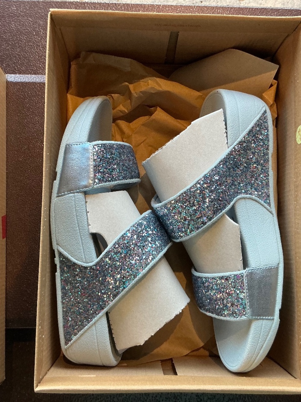 Fitflop Lulu Multi-Tonal Glitter Slides Quiet Blue Size 7